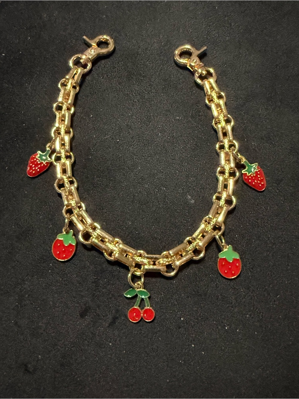 Gold Bag Chain Fruit Charm with Red Strawberry & Cherry Charms